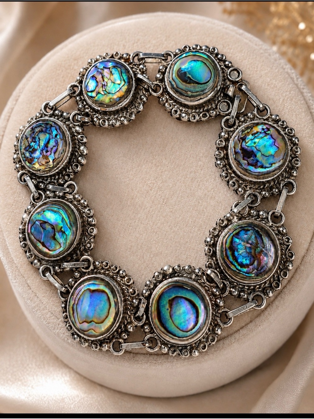 Bracelet Sterling Silver Abalone Vintage Link Bracelet Slide Clasp
